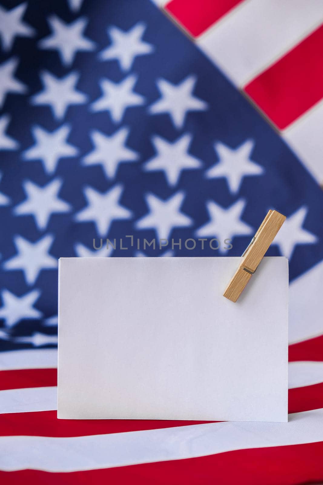 American flag with empty paper note copy space. Flag of the united states of America. July 4th Independence Day. USA patriotism national holiday. Usa proud. Freedom concept