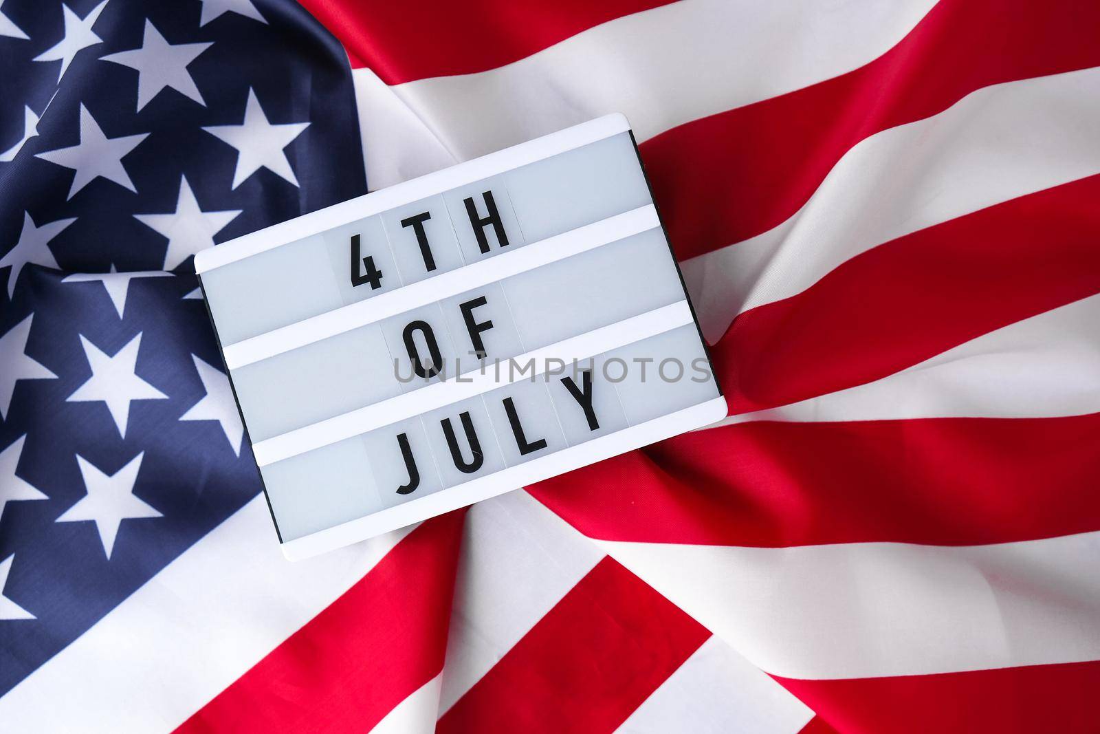 American flag. Lightbox with text 4TH OF JULY Flag of the united states of America. July 4th Independence Day. USA patriotism national holiday. Usa proud. Freedom concept