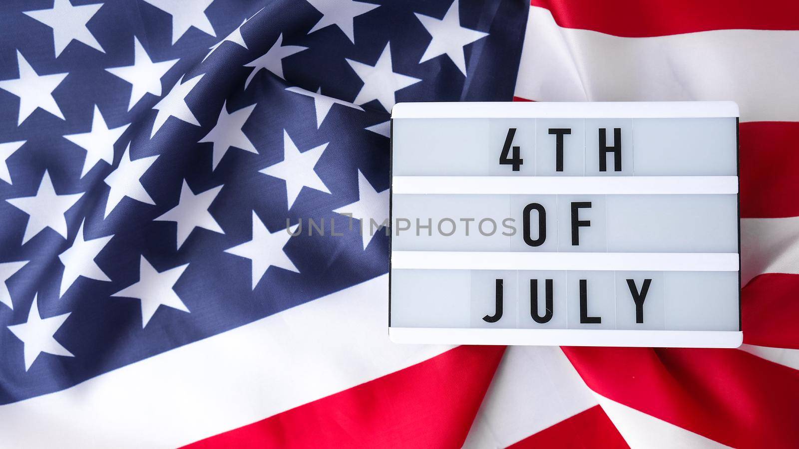 American flag. Lightbox with text 4TH OF JULY Flag of the united states of America. July 4th Independence Day. USA patriotism national holiday. Usa proud. by anna_stasiia