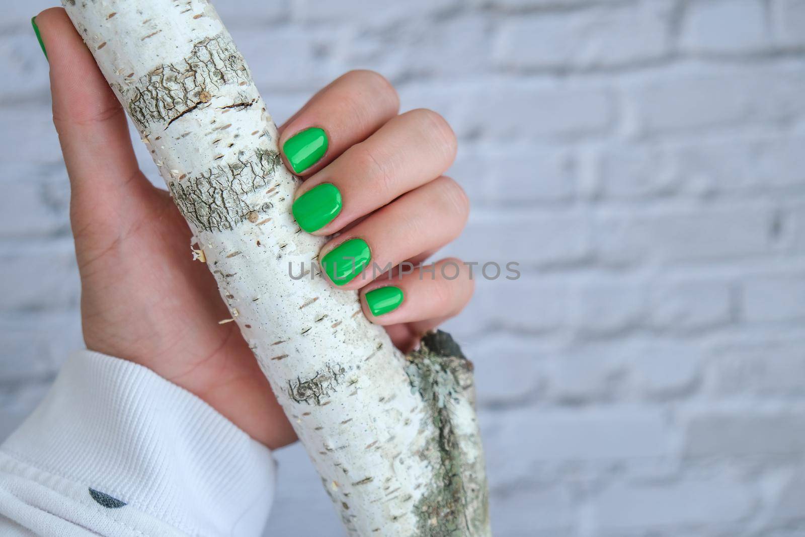 Manicured female hands with stylish green nails. Trendy modern design manicure. Gel nails. Skin care. Beauty treatment. Nail care. Trendy colors by anna_stasiia