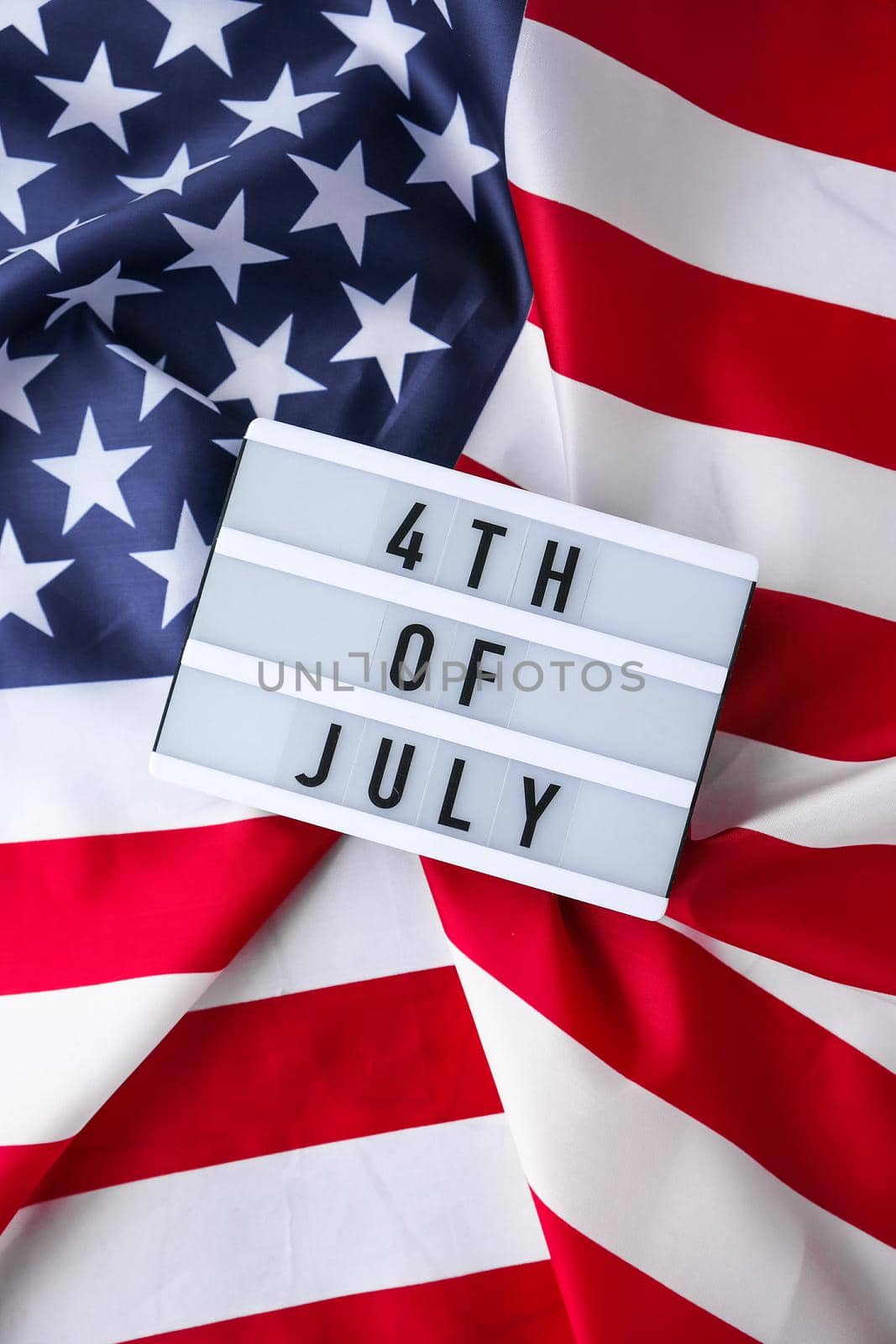 American flag. Lightbox with text 4TH OF JULY Flag of the united states of America. July 4th Independence Day. USA patriotism national holiday. Usa proud. Freedom concept