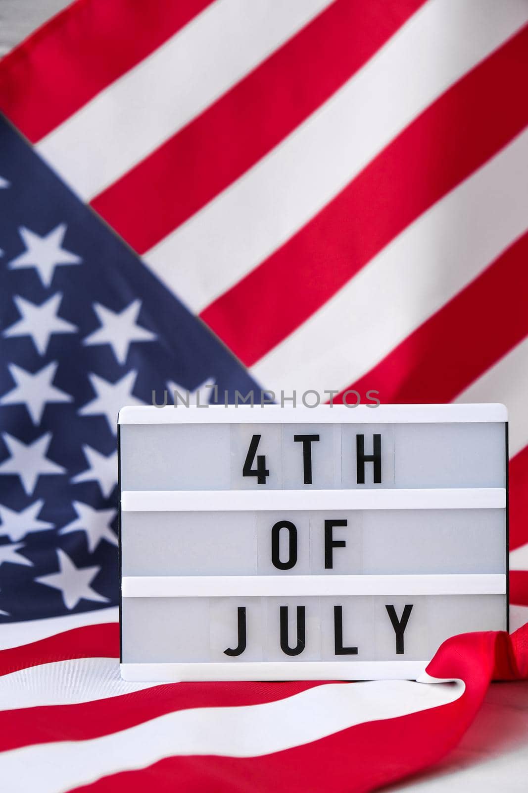 American flag. Lightbox with text 4TH OF JULY Flag of the united states of America. July 4th Independence Day. USA patriotism national holiday. Usa proud. Freedom concept