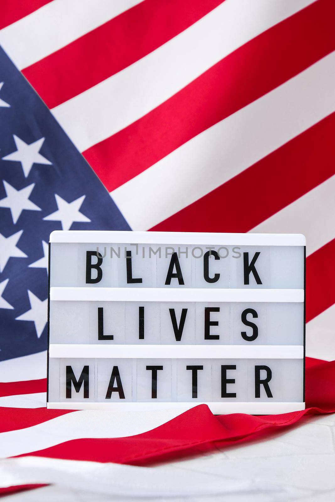 American flag. Lightbox with text BLACK LIVES MATTER Flag of the united states of America. July 4th Independence Day. USA patriotism national holiday. Usa proud. Freedom concept