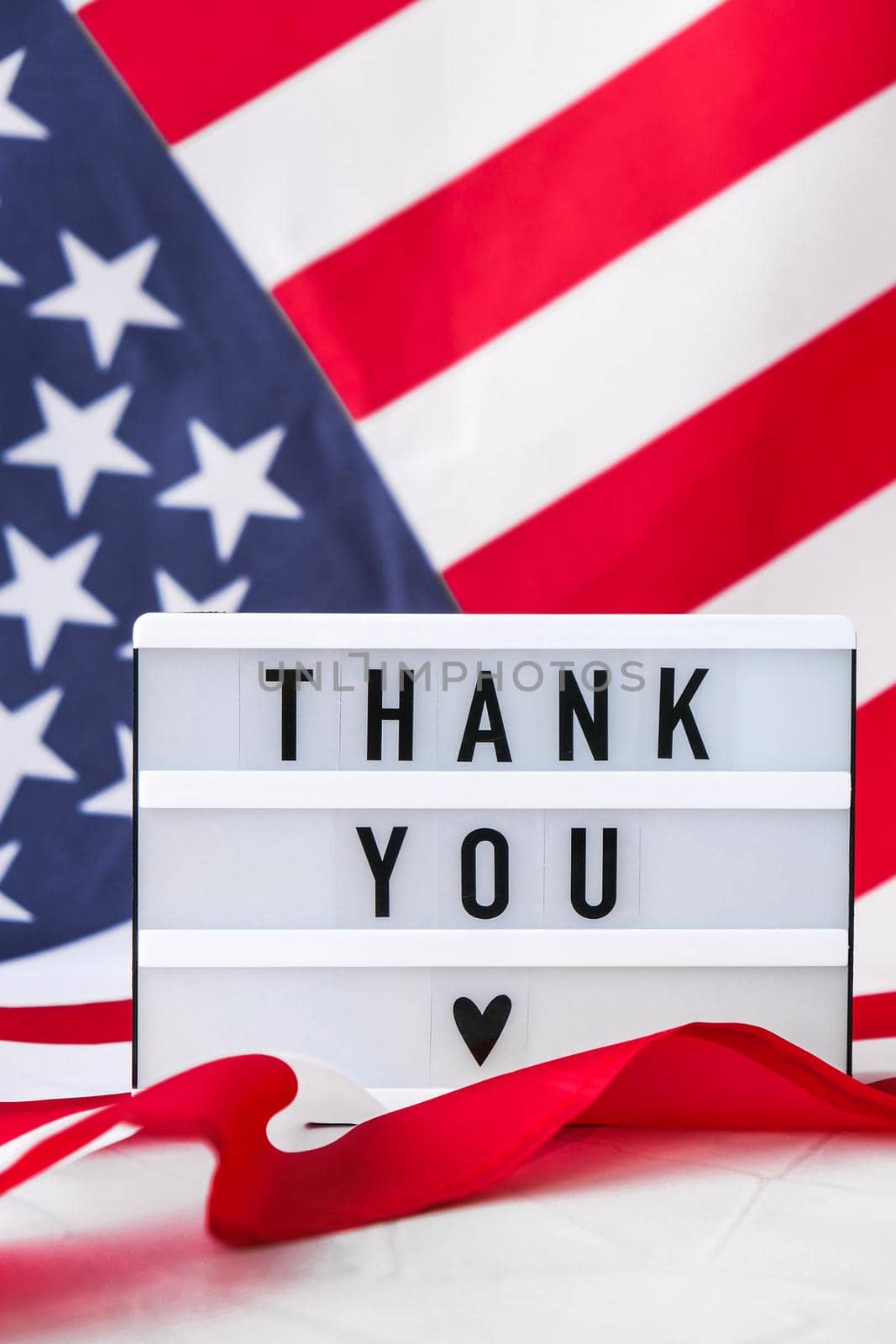 American flag. Lightbox with text THANK YOU Flag of the united states of America. July 4th Independence Day. USA patriotism national holiday. Usa proud. by anna_stasiia