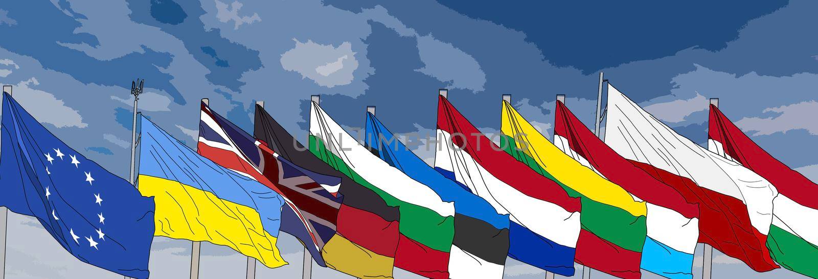 Flags of the World on cloud background with space for your text. by Andelov13