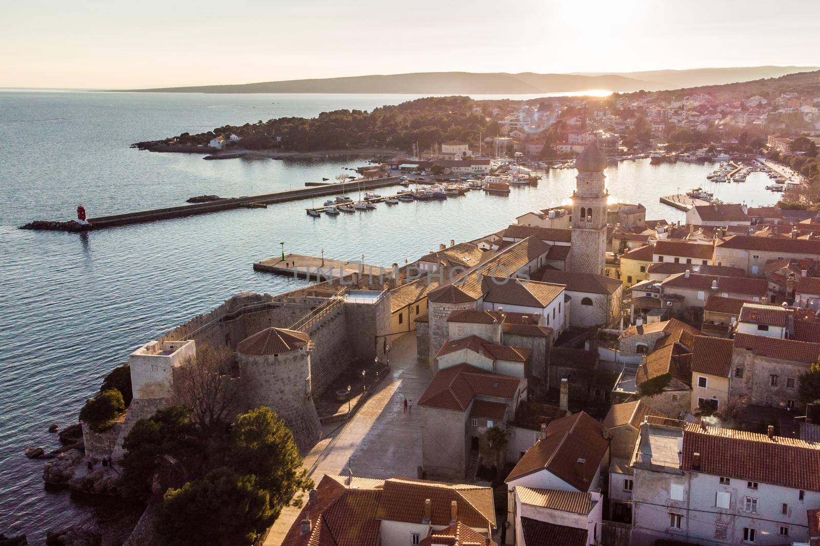 Aerial view of historic Adriatic town of Krk , Island of Krk, Kvarner bay of Adriatic sea, Croatia, Europe by kasto