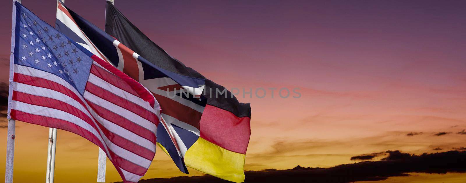 Flags of the World on cloud background with space for your text