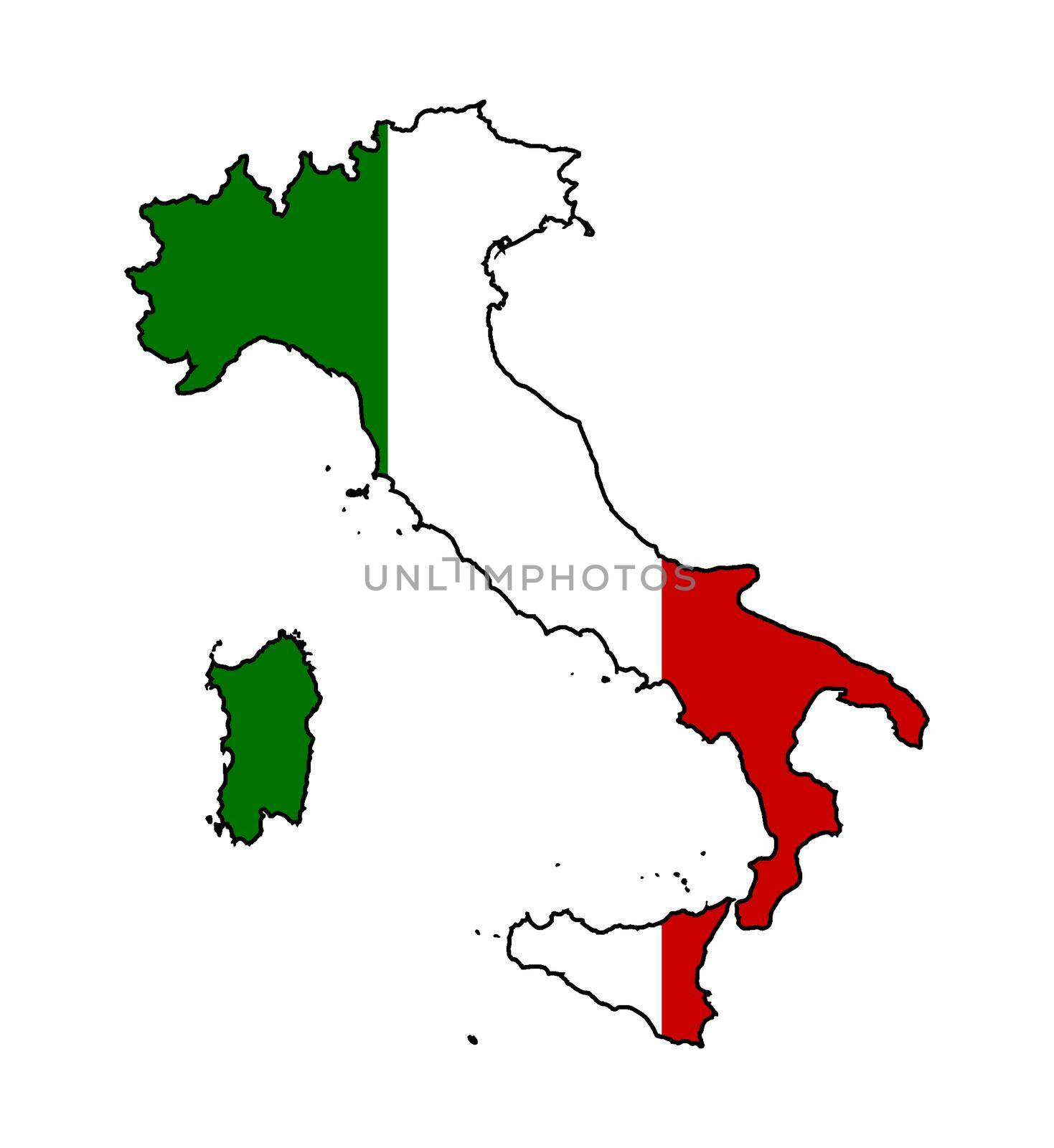 Outline silhouette map flag of Italy set over a white background