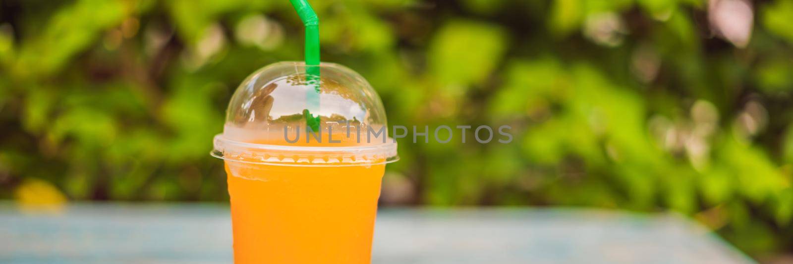 Still Life Glass of Fresh Orange Juice on Vintage Wood Table with Copy Space Background. BANNER, LONG FORMAT