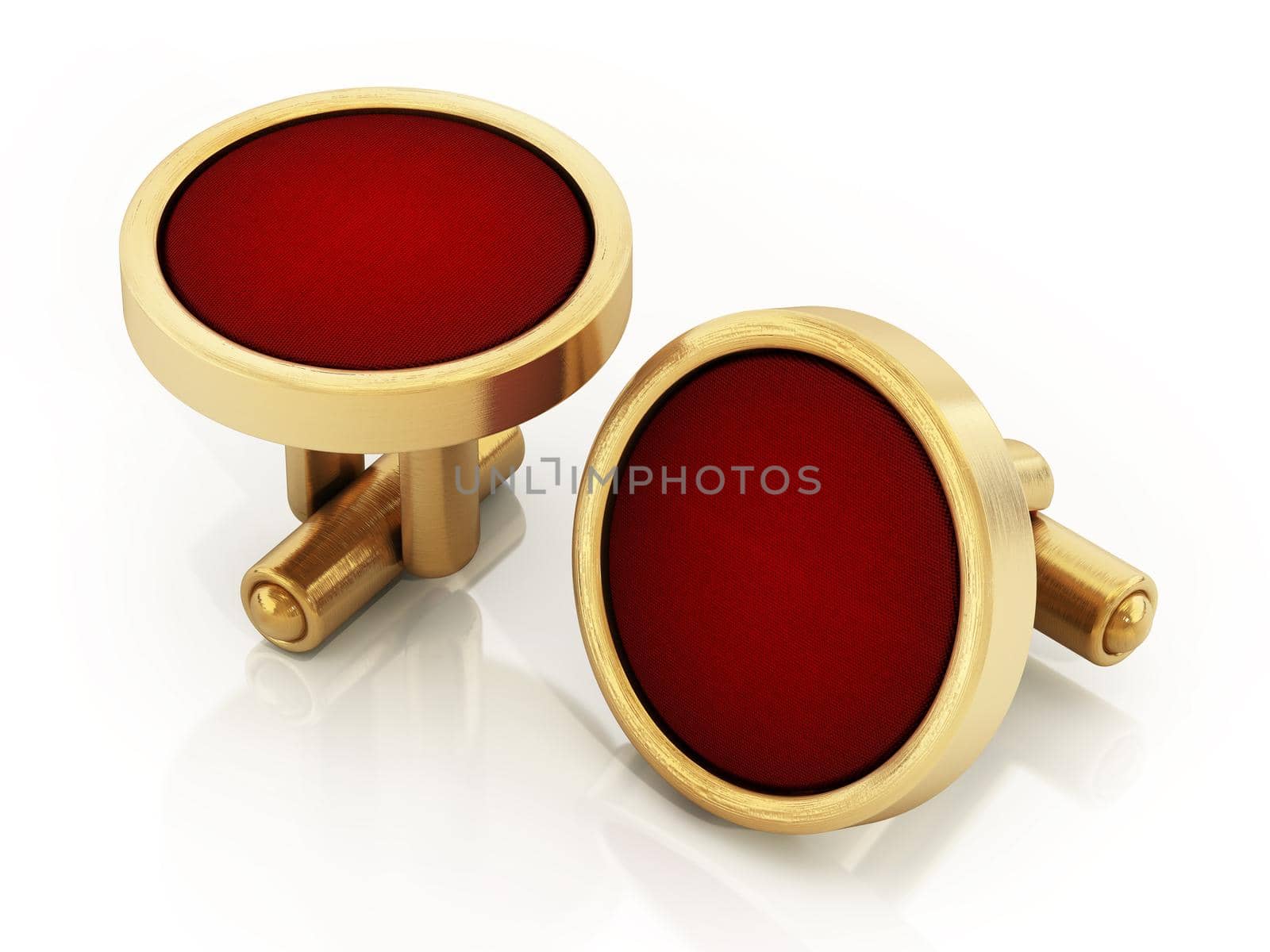 Cufflinks isolated on white background. 3D illustration by Simsek