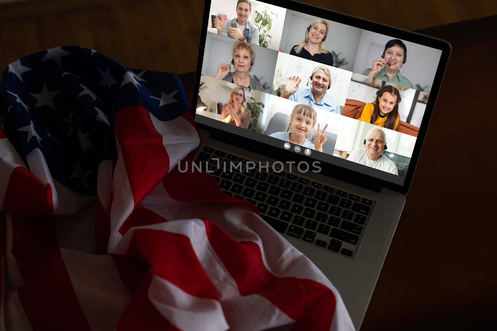Video Call Chatting Communication Concept. flag of the usa by Andelov13