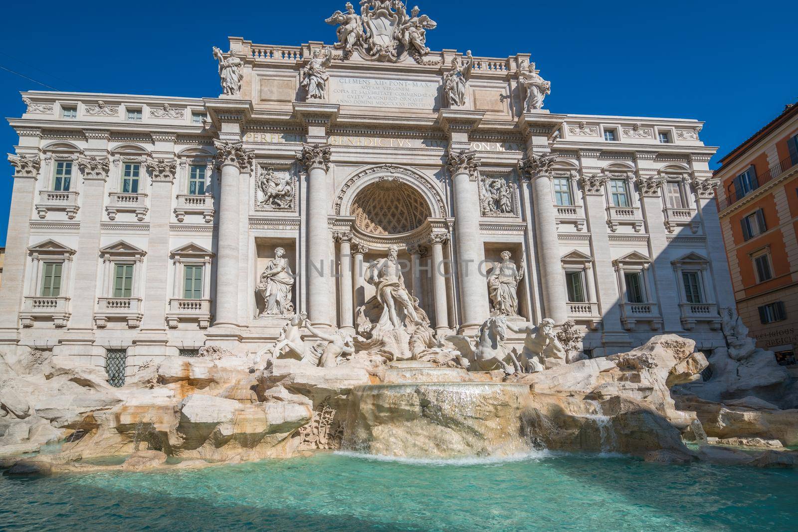 The Trevi Fountain is a fountain in the Trevi district in Rome, Italy. It is the largest Baroque fountain in Rome and one of the most famous fountains attracting tourist visiting Rome, Italy.