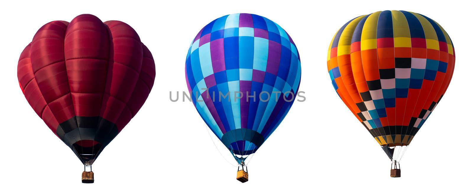 Isolated photo of hot air balloon isolated on white background.