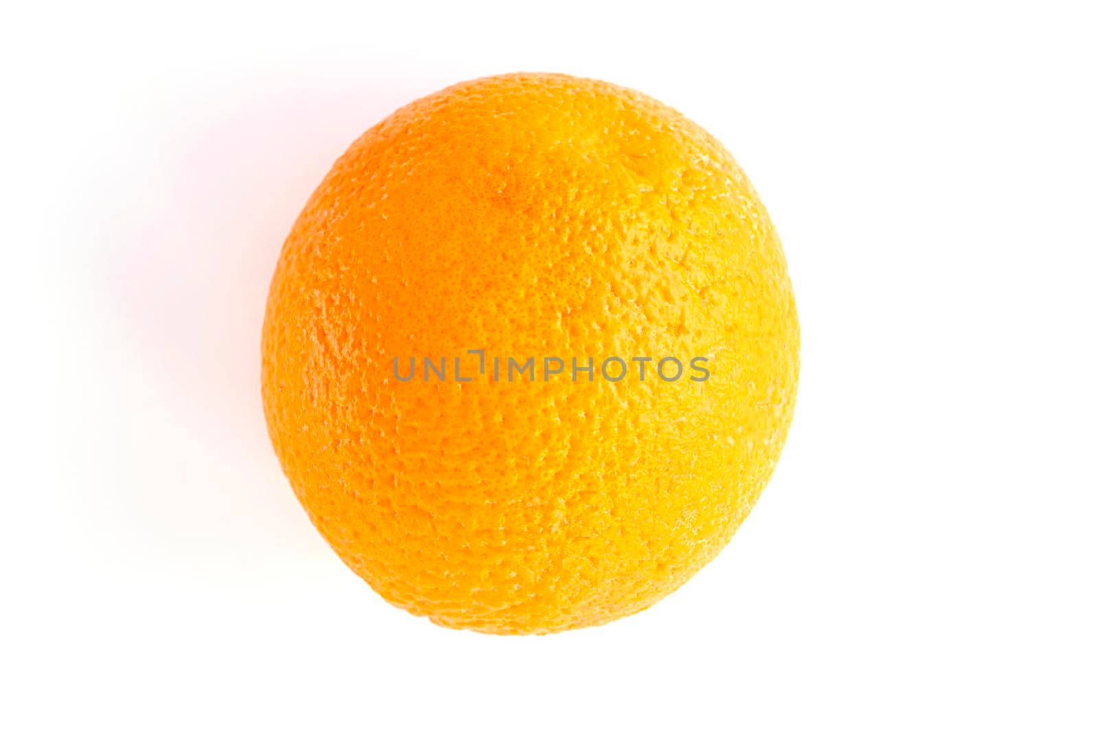 close-up of a ripe, juicy round orange on a white background. isolated by Leoschka