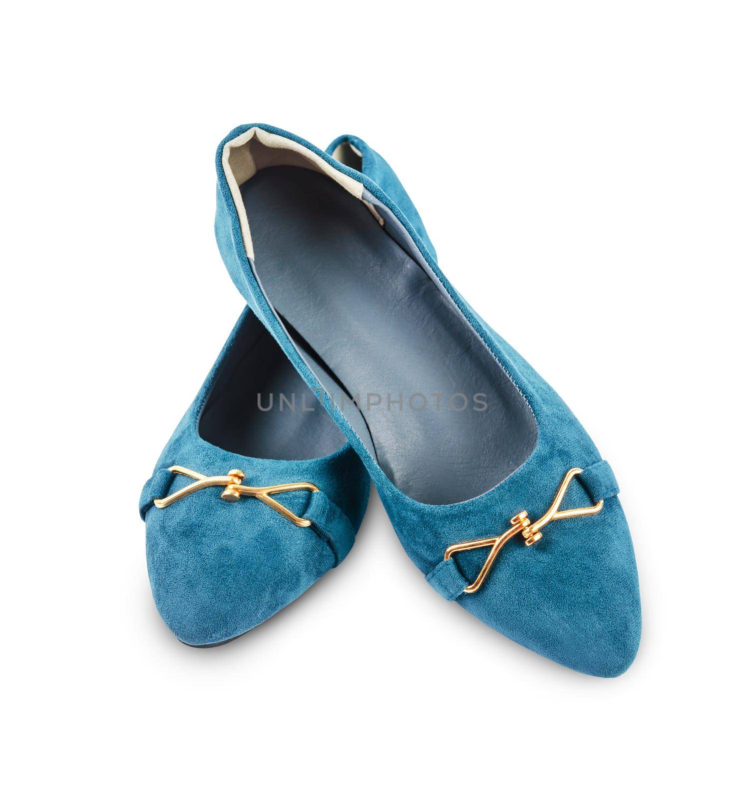 The Low-heeled shoes dark blue color fabric skin for women isolated on white background, Saved clipping path.