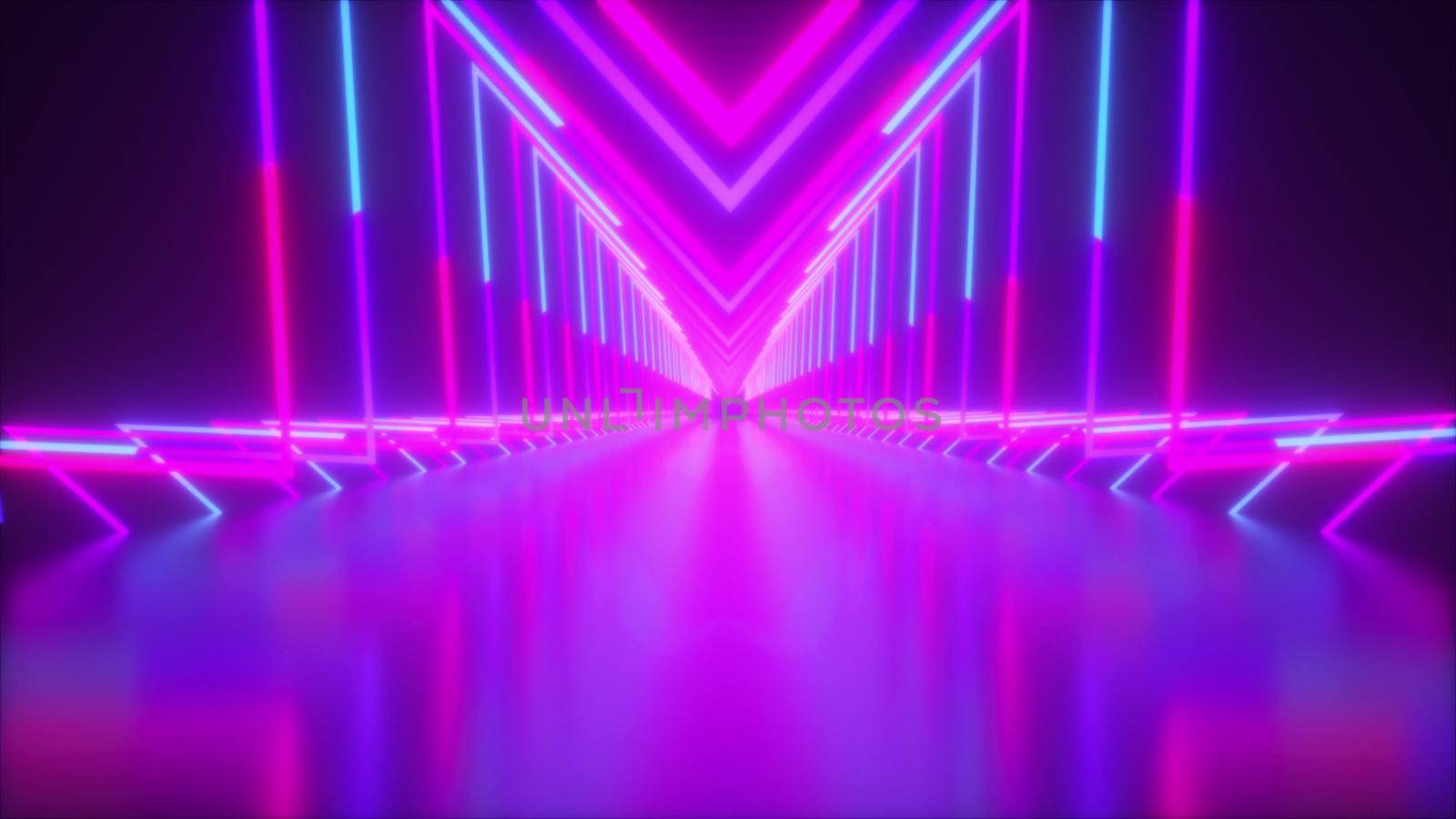 Neon tunnel. Computer generated 3d render