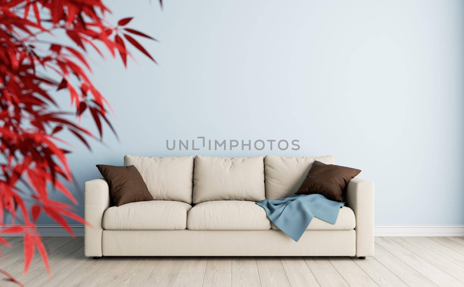 3D visualization of the living room interior. Semi-empty interior, with minimal decor