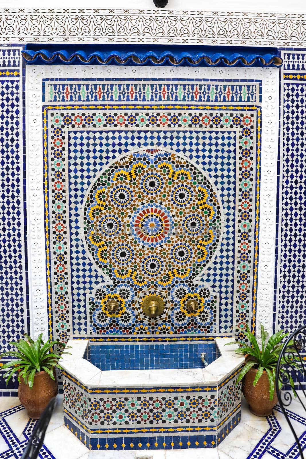 Blue Tiled Fountain in a Building, Fez City, Morocco