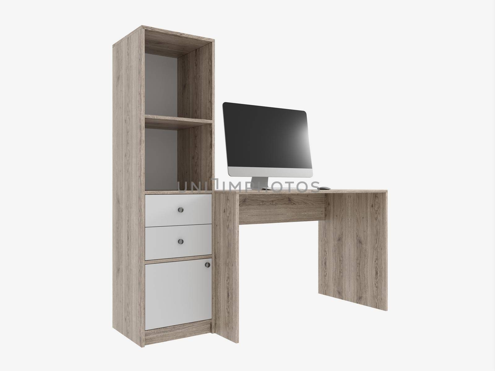 3d rendering of a desktop with a computer. by N_Design