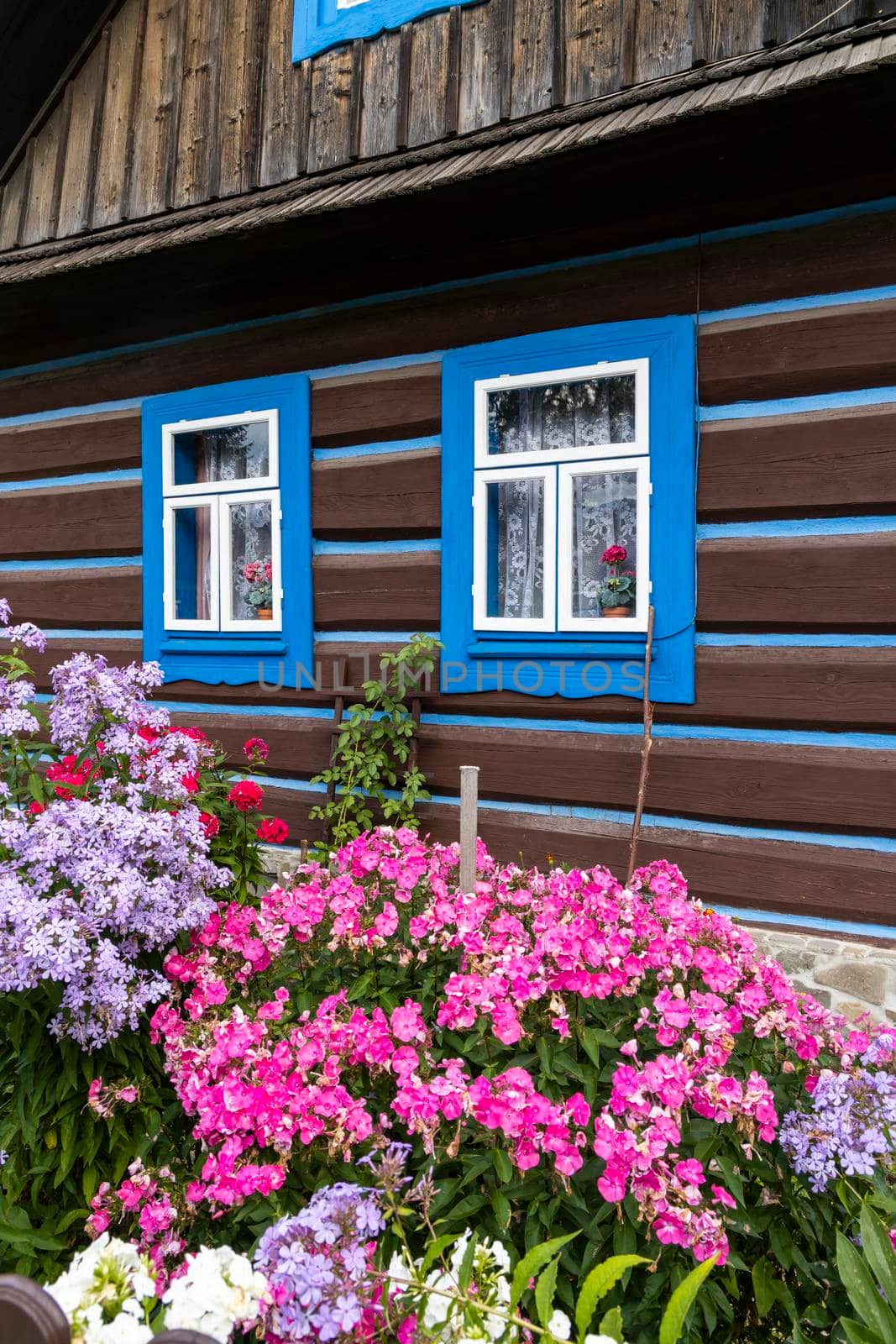 Old wooden houses in village Osturna, Spiska magura region, Slovakia