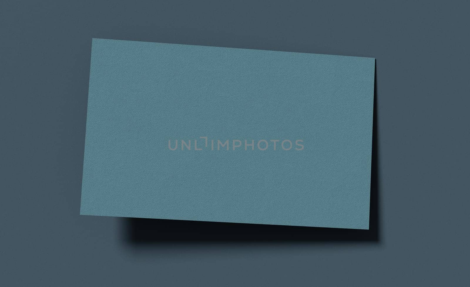 3D rendering of a business card mockup. Blank paper background with shadow and texture.