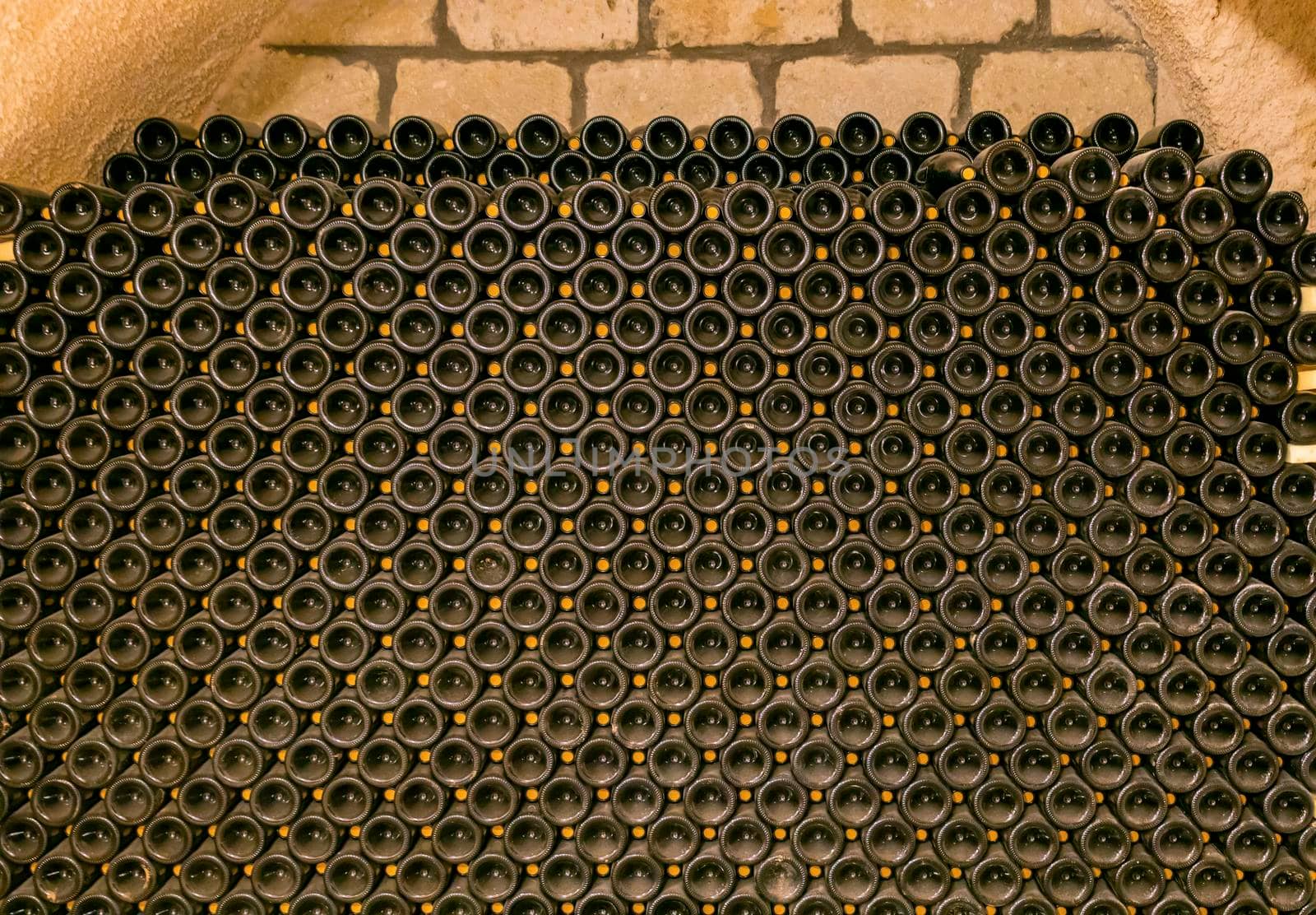 bottles of wine in  old cellar in center of Eger, Northern Hungary