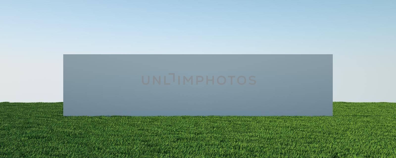 3D render of grass. Background abstraction of lawn advertising with conditional architecture.