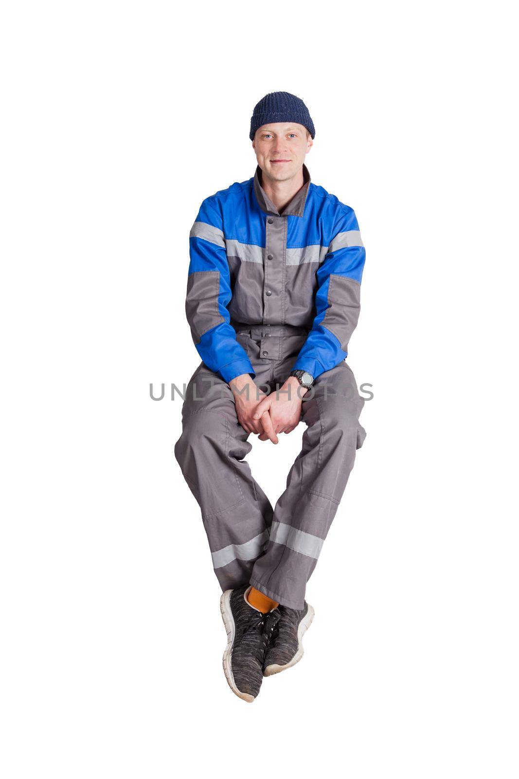 Worker, Ventilation and air conditioning installer sits, insulated by ViShark