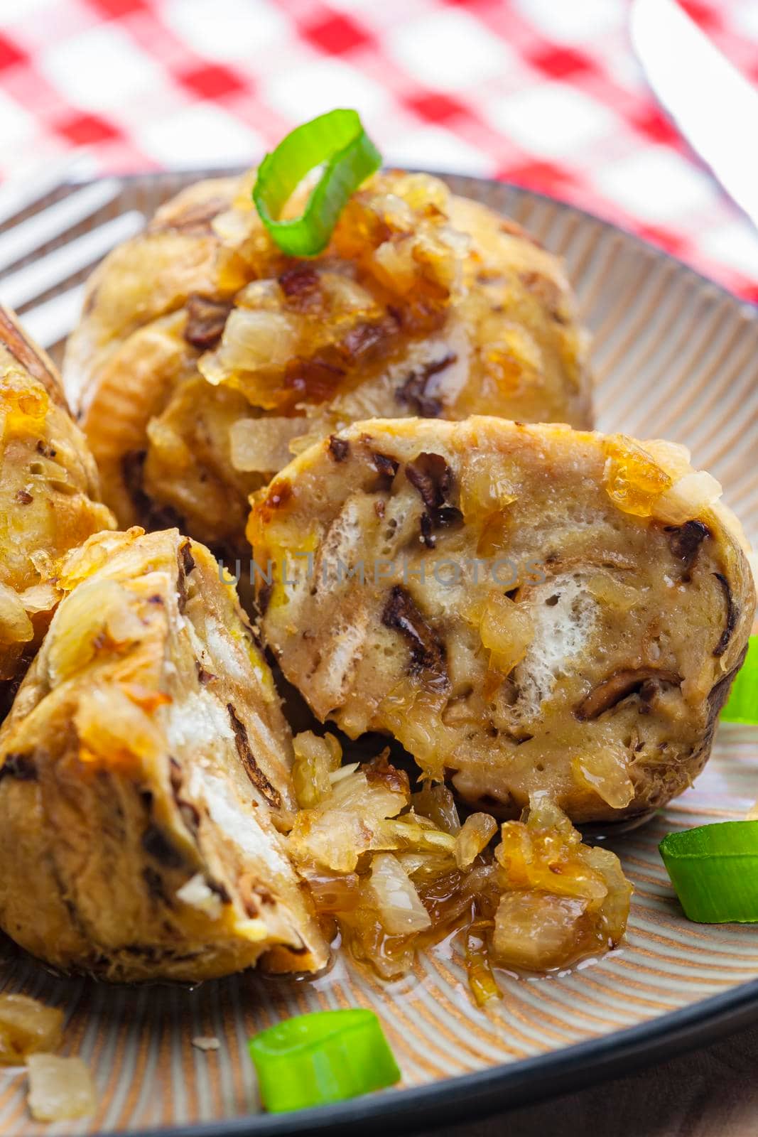 mushroom dumplings with spring onion