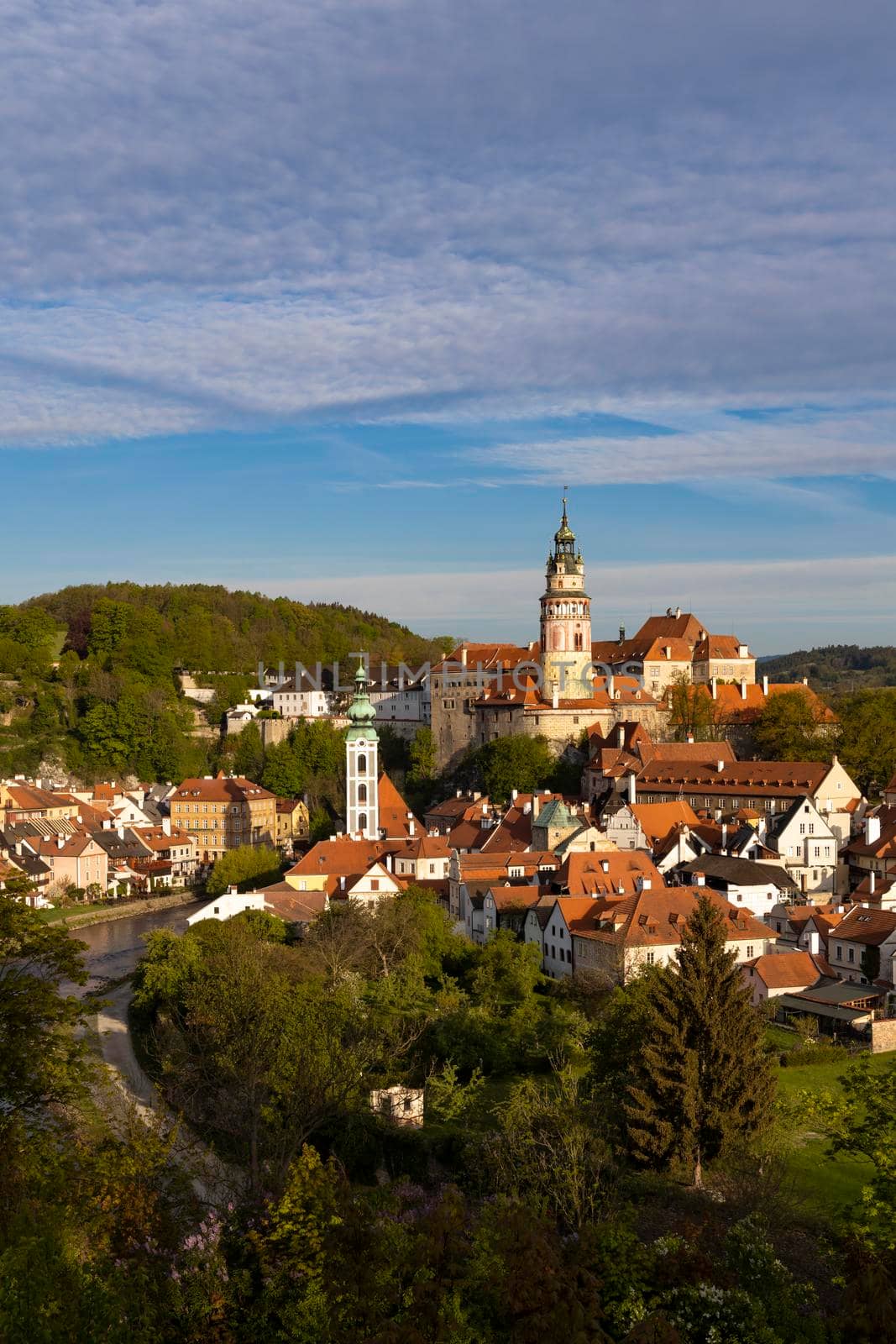 View of the town and castle of Czech Krumlov, Southern Bohemia, Czech Republic