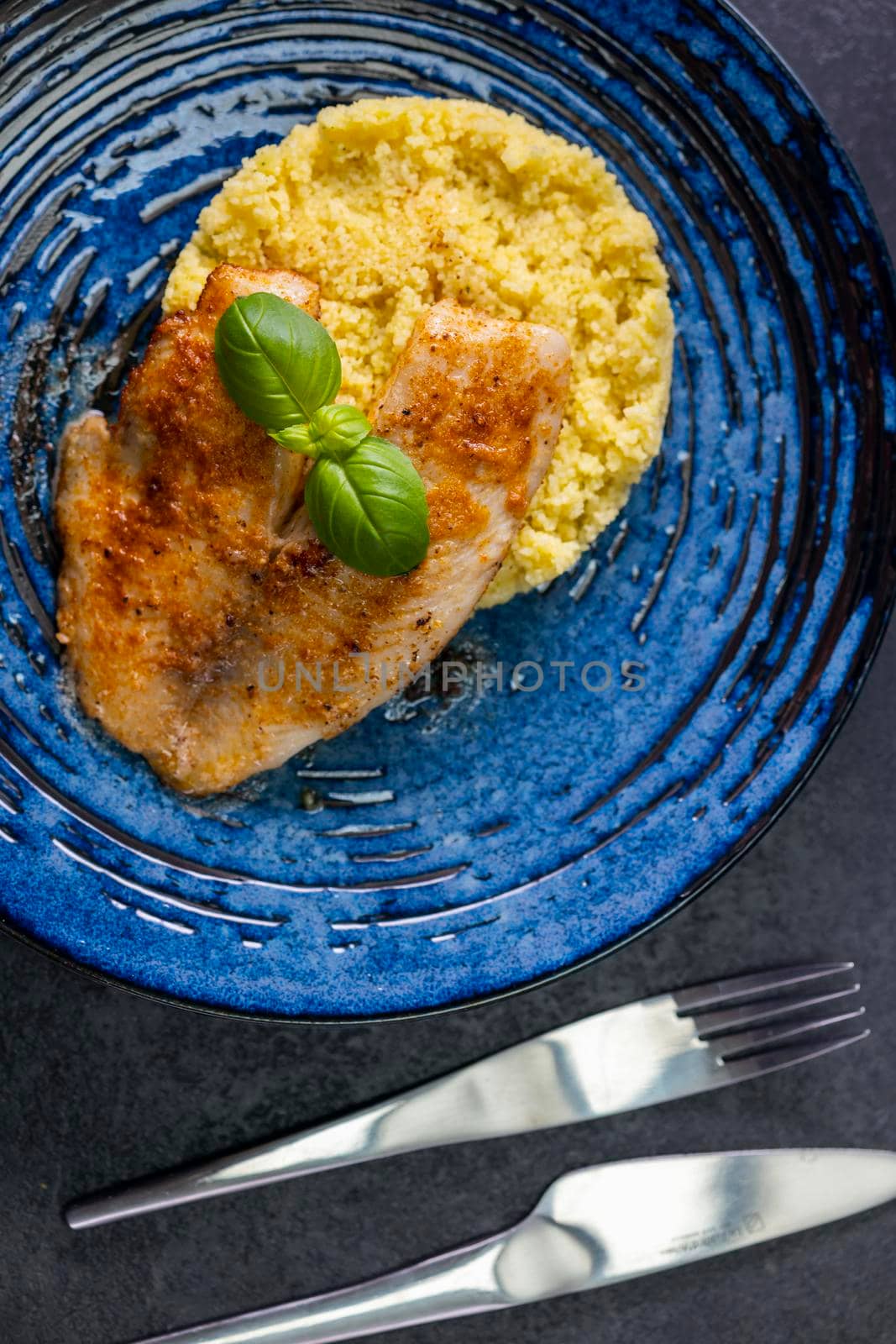 spicy fillet of white cod with couscous