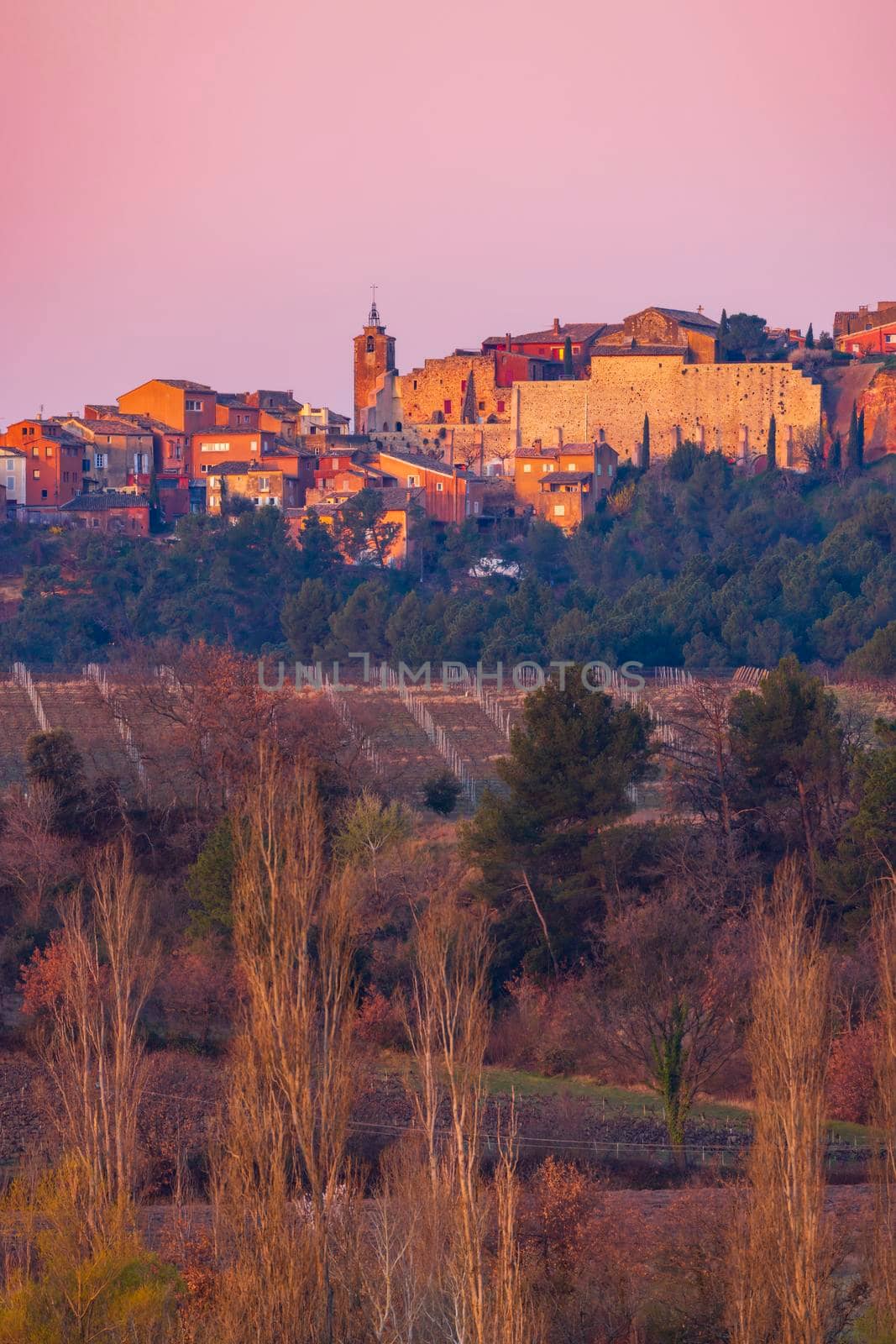 Landscape with historic ocher village Roussillon, Provence, Luberon, Vaucluse, France by phbcz