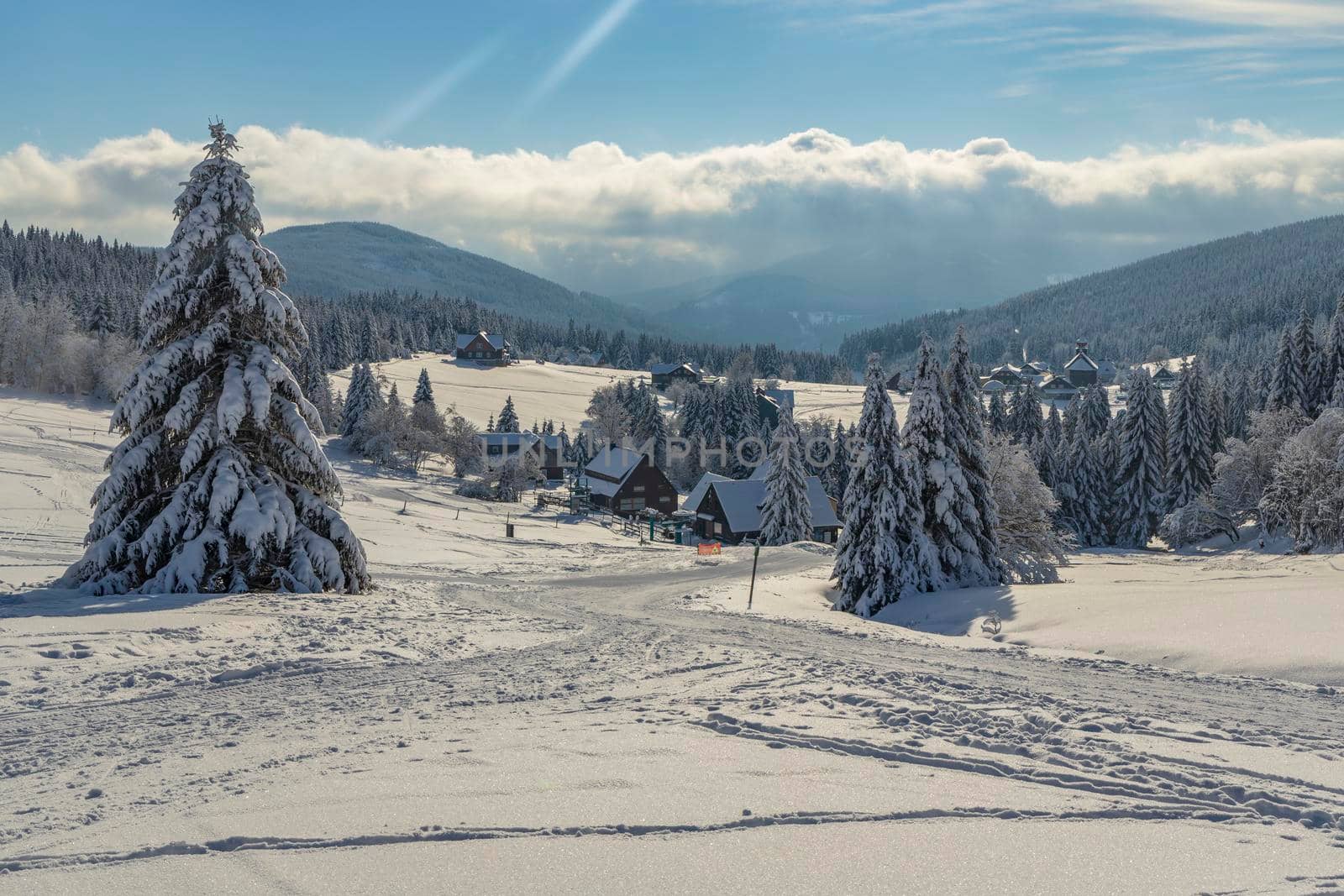 Winter landscape around Mala Upa, Giant Mountains (Krkonose), Northern Bohemia, Czech Republic