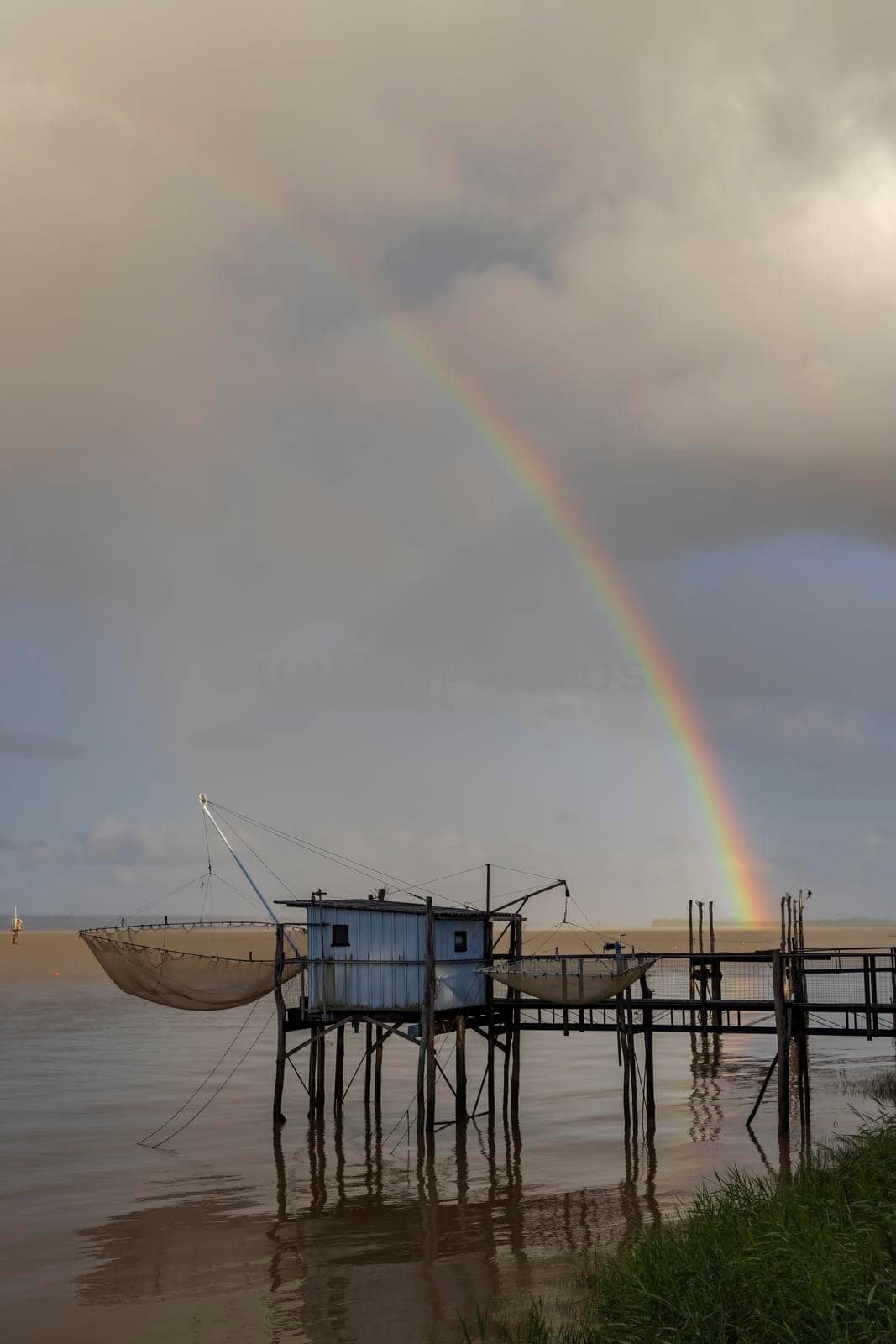 Traditional fishing hut on river Gironde, Bordeaux, Aquitaine, France