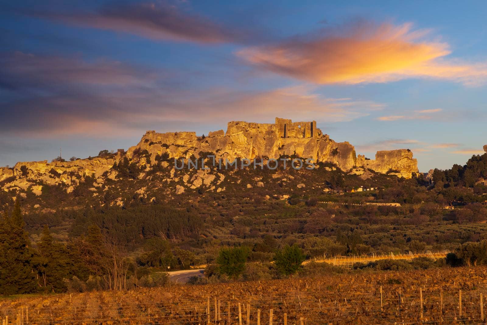Medieval castle and village, Les Baux-de-Provence, Alpilles mountains, Provence, France
