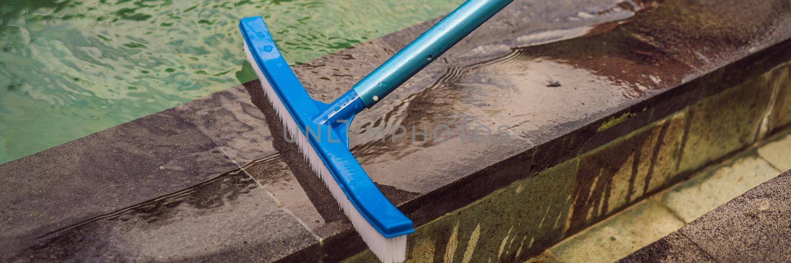 Brush for cleaning the pool on the side of the pool BANNER, LONG FORMAT by galitskaya