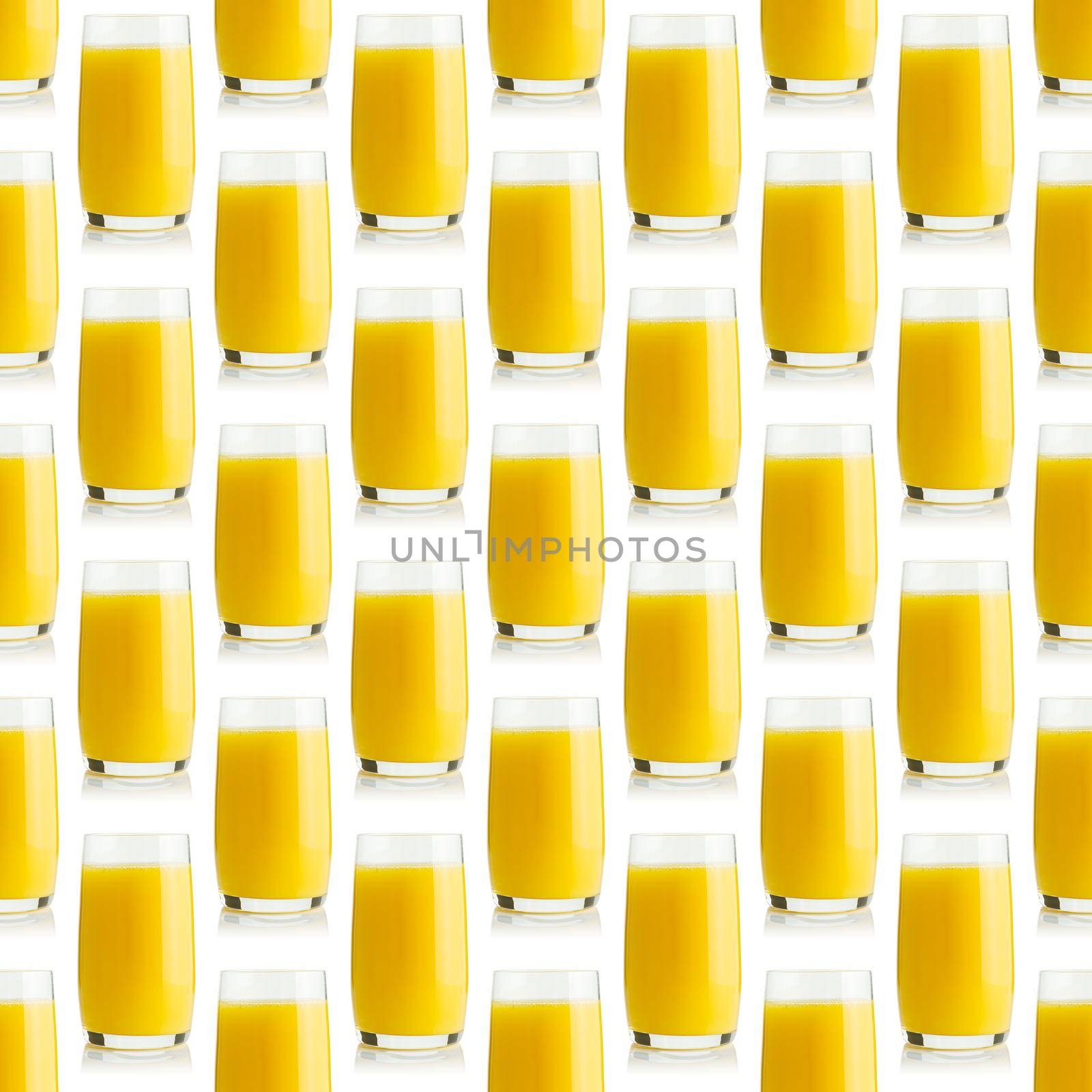 Seamless pattern of orange juice glass. Fresh orange juice, mango or pineapple in a glass repeat seamless pattern on white background.