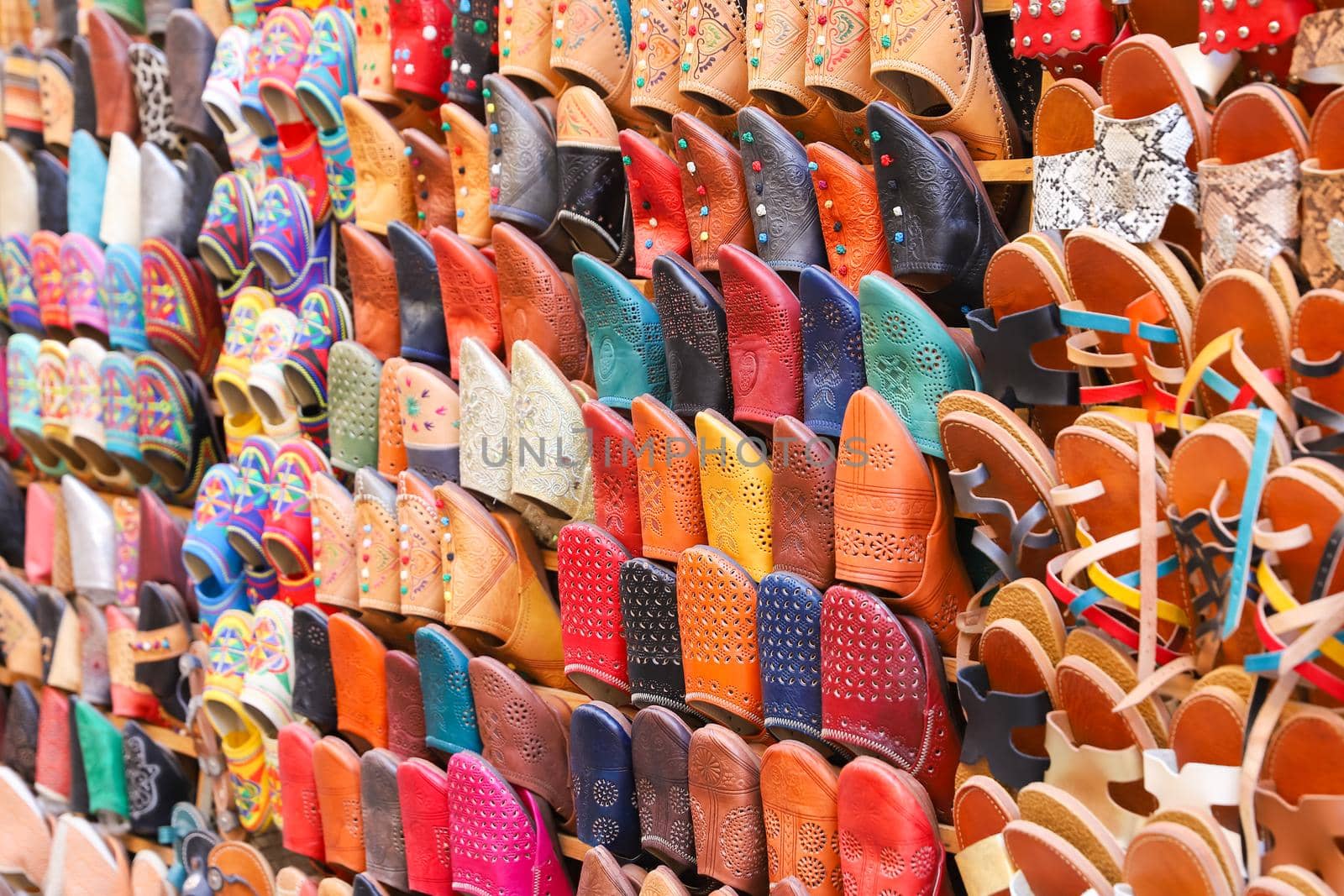 Colorful Traditional Slippers in Fez City, Morocco