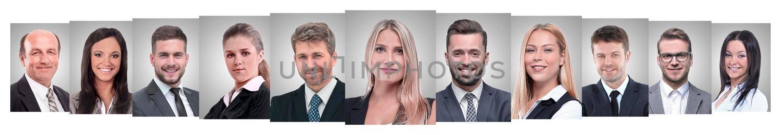 panoramic collage of portraits of successful business people. business concept