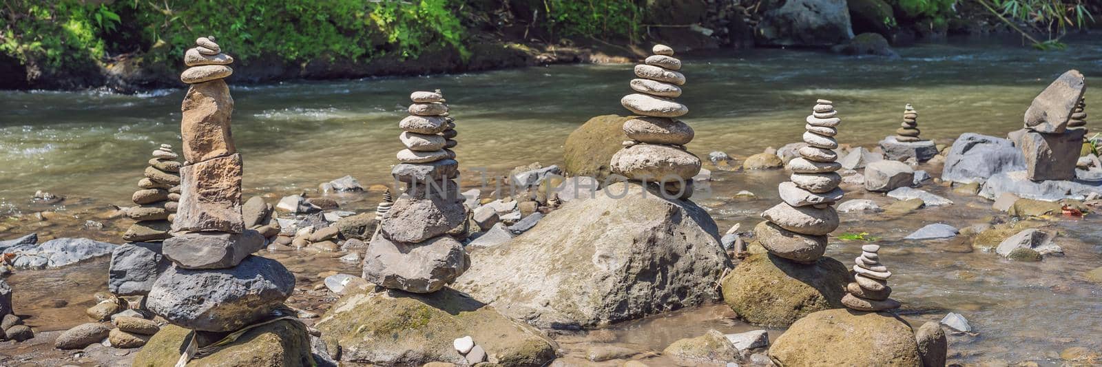 Inuksuk Native Rock Pile in a Creek BANNER, LONG FORMAT by galitskaya