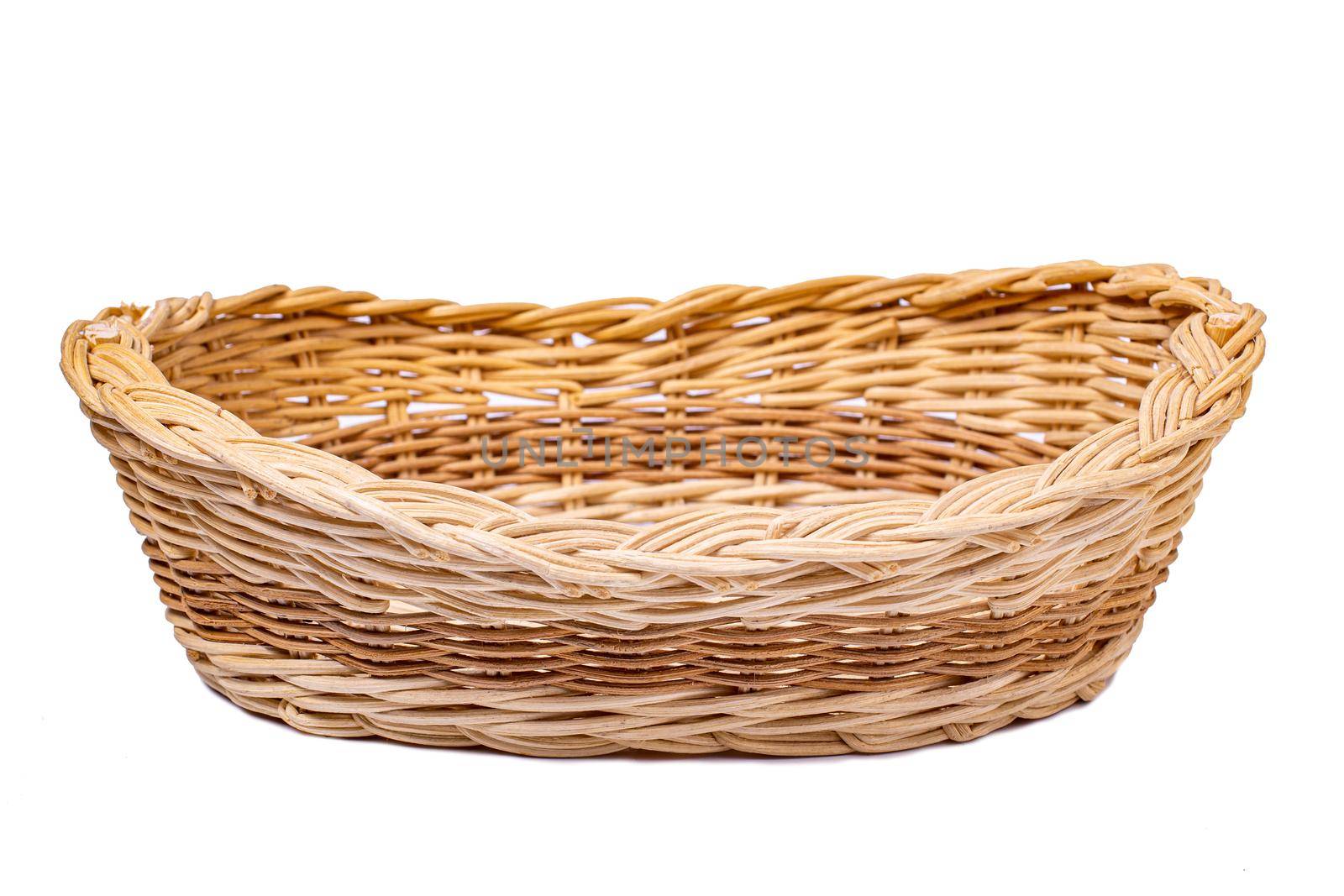handmade wicker basket, insulated on white background by bySergPo