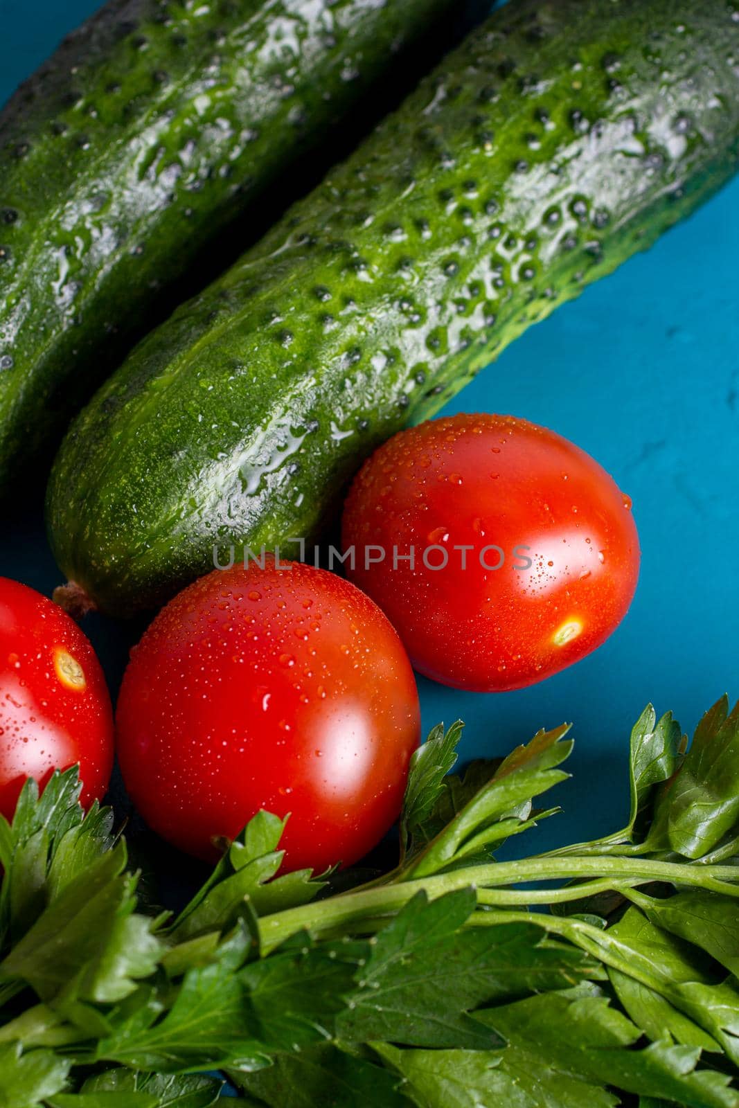 Vegetables. Organic vegetable healthy food tomato and cucumber close-up