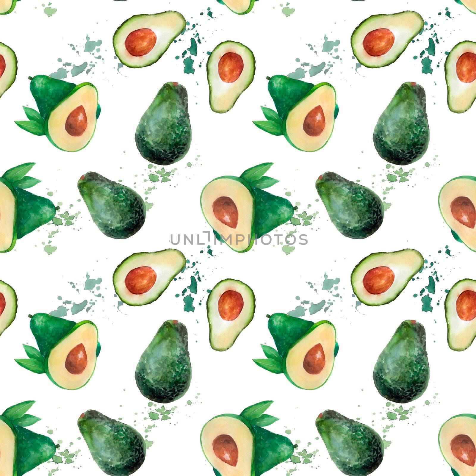 Hand Drawn Watercolor vegetable avocado isolated on white background. Painting Illustration