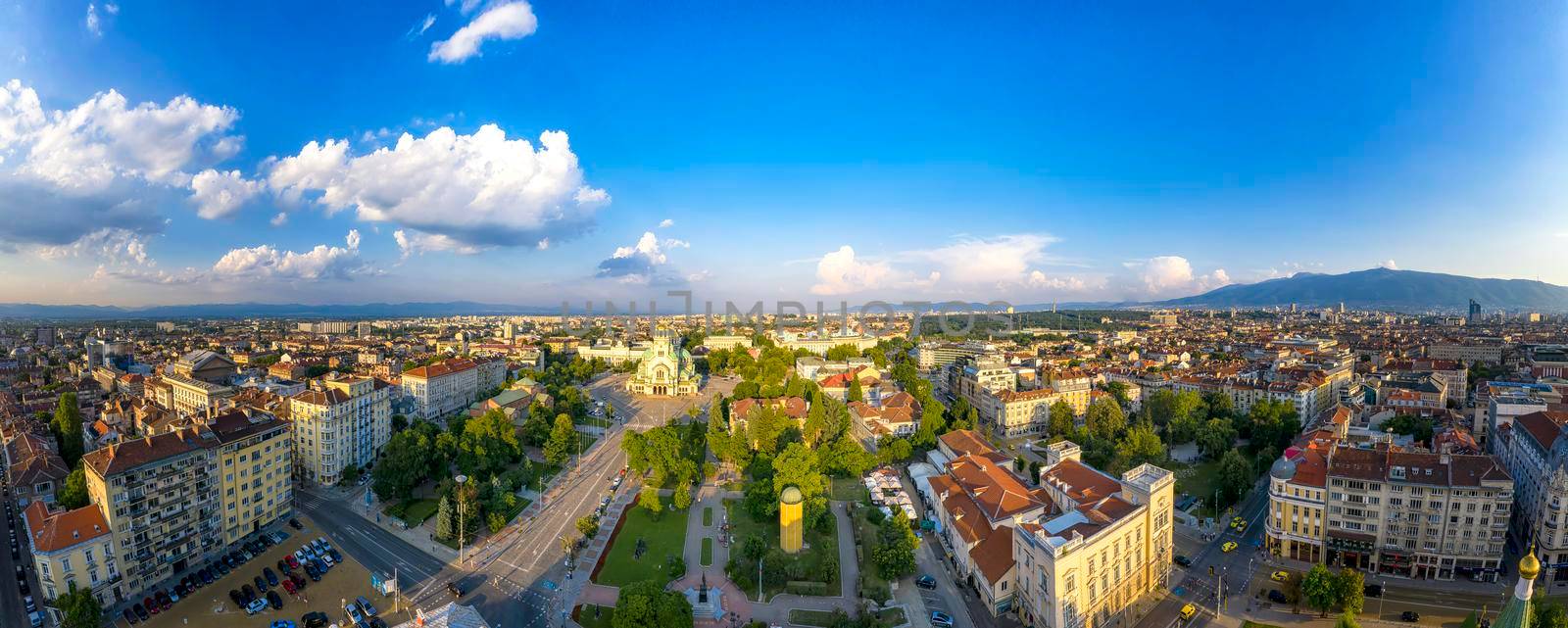 Sofia, Bulgaria - July 05, 2019: Amazing aerial panorama of the city center and Church Aleksander Nevski, Sofia Bulgaria by EdVal