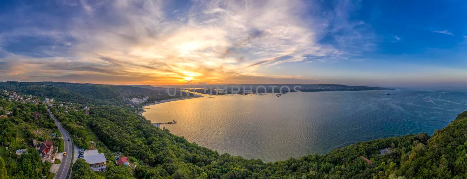 Panoramic aerial view of the sea bay. Aerial drone view of sea and coastline of Varna, Bulgaria by EdVal