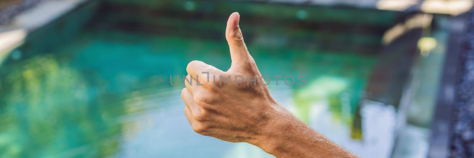 Hand shows like. Pool quality, pool cleaning BANNER, LONG FORMAT by galitskaya