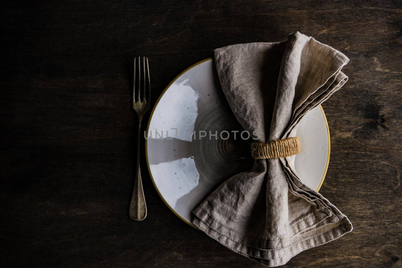 Vintage dinnerware served on wooden table