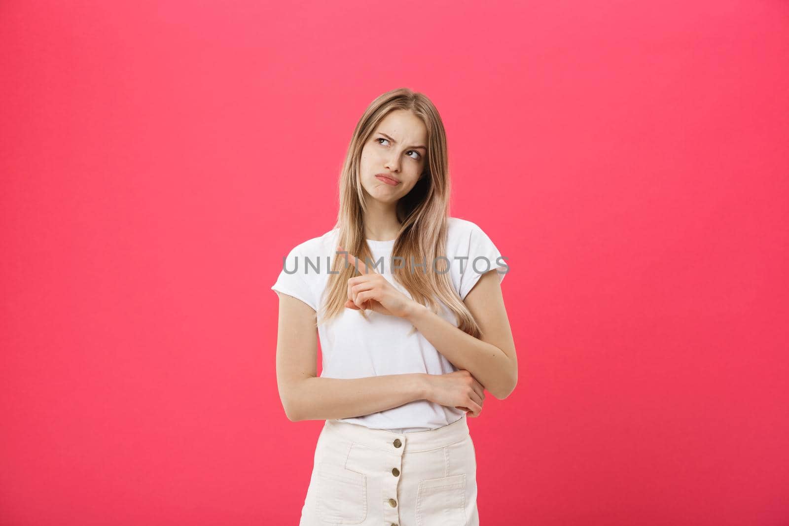 Shot of bored annoyed beautiful teenage girl with straight blond hair looking at camera with boring and annoying face, wearing trendy eyewear and long-sleeved sweater, got tired at school by Benzoix