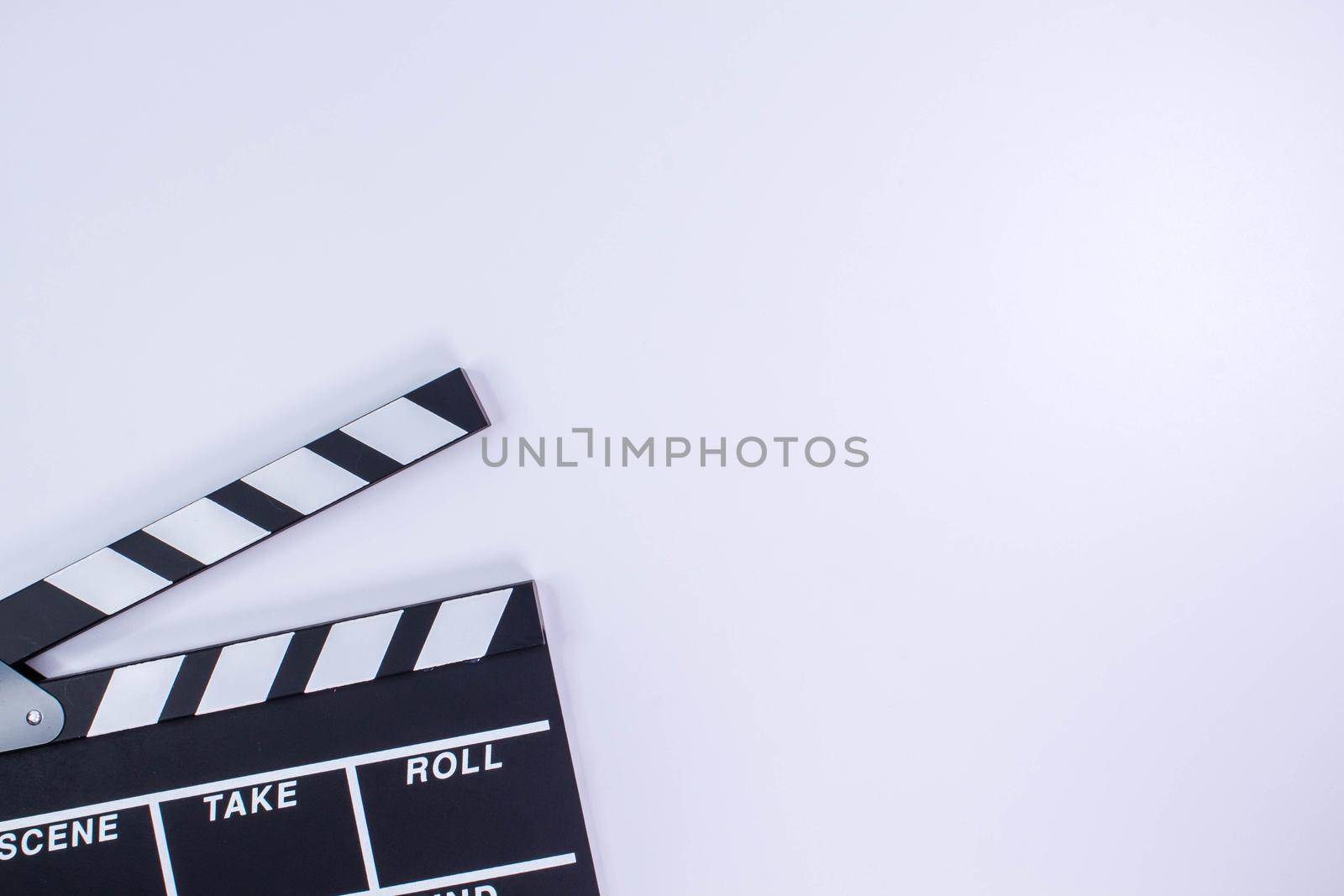 Movie clapperboard White background. Space for text