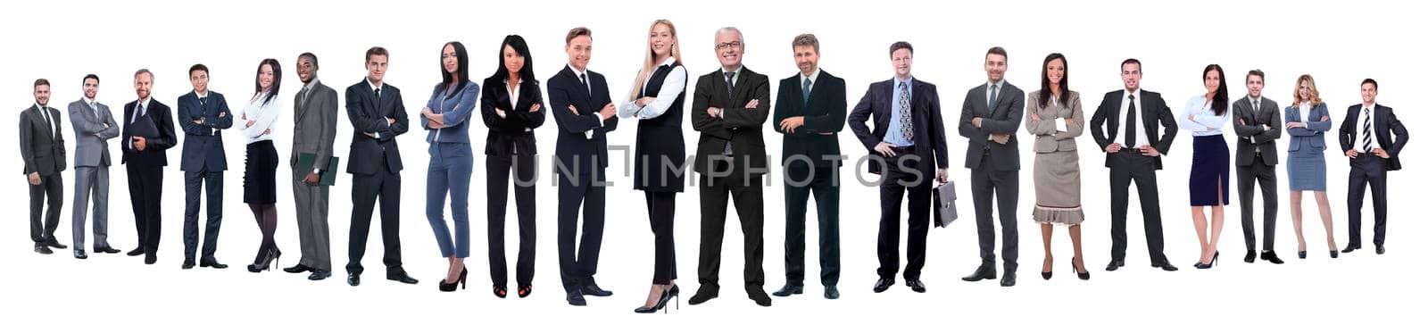 panoramic photo of a professional numerous business team.isolated on white background.